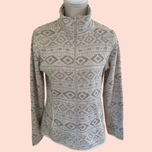 Eddie Bauer Cream/Grey Print Zip Front Knit/Fleece Jacket M